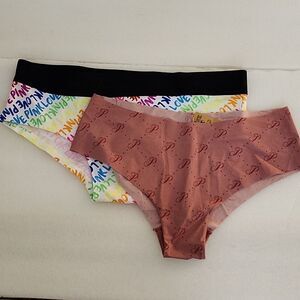 VICTORIA'S SECRET PINK Panty Bundle Rainbow Logo Hipster + Salmon Cheeky Large